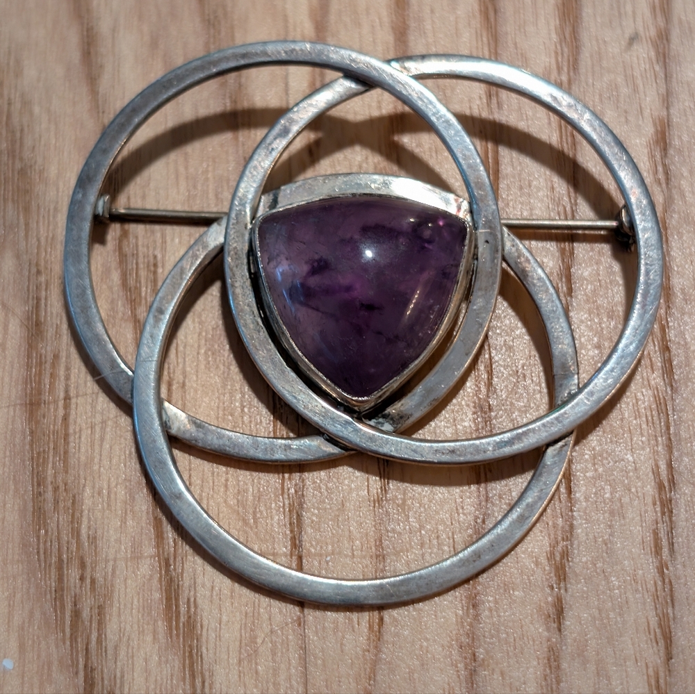 Circles Pin, Agate Center, Sterling Silver, Gemstone, Bold, Handmade, GFMW, Grea